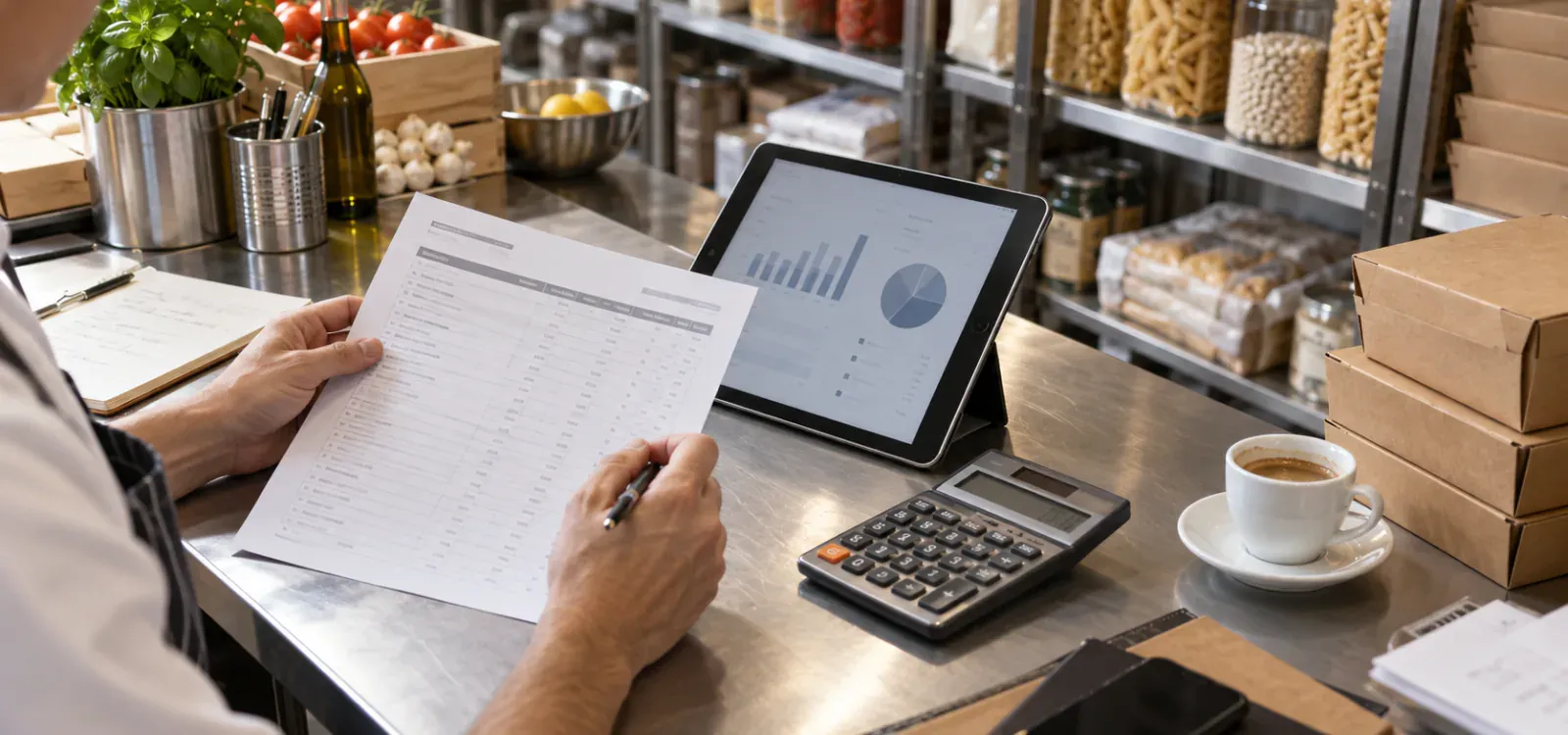 Gestione degli ordini di un ristorante con calcolatrice e forniture