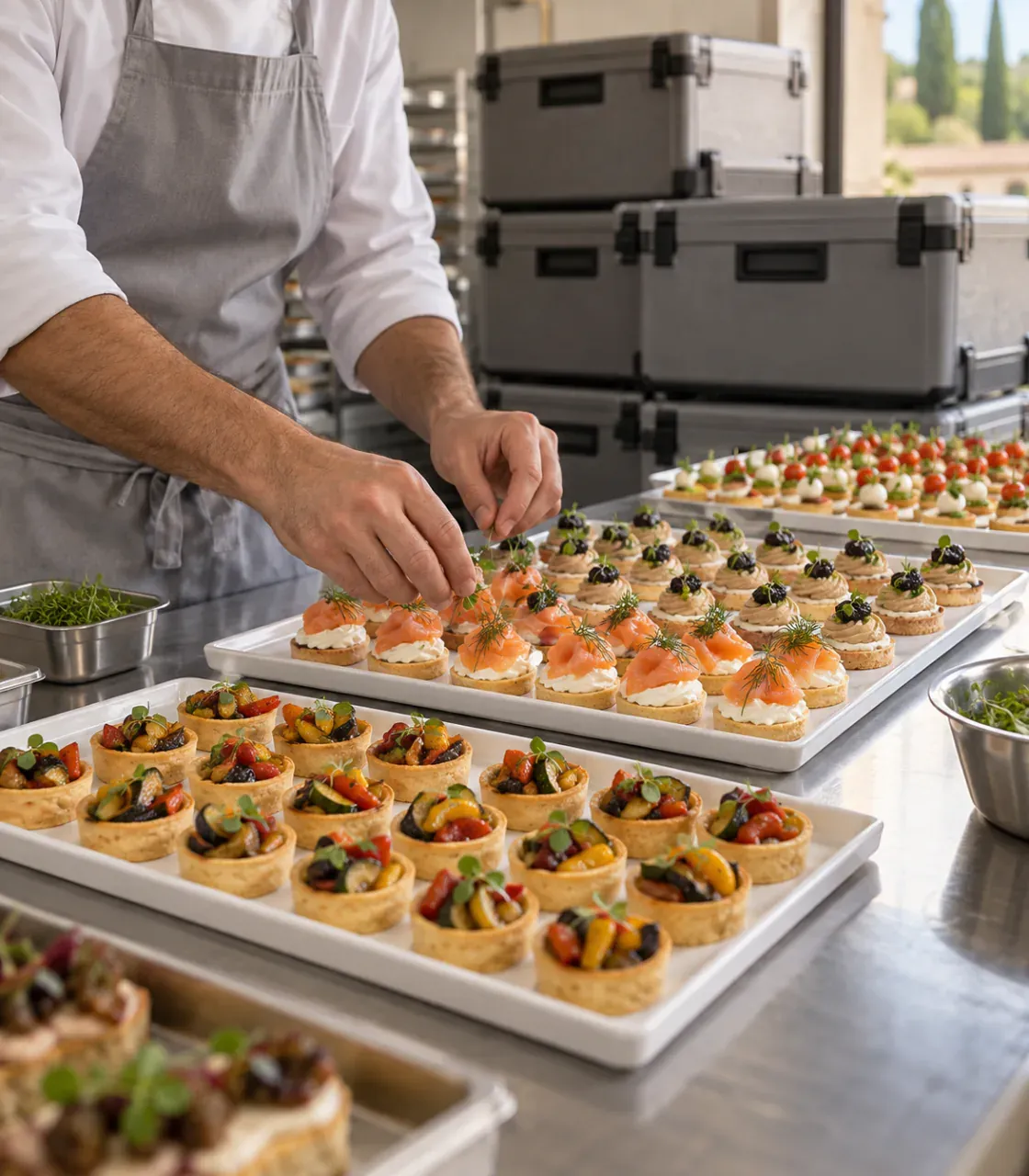 Vassoi di finger food pronti per un servizio di catering
